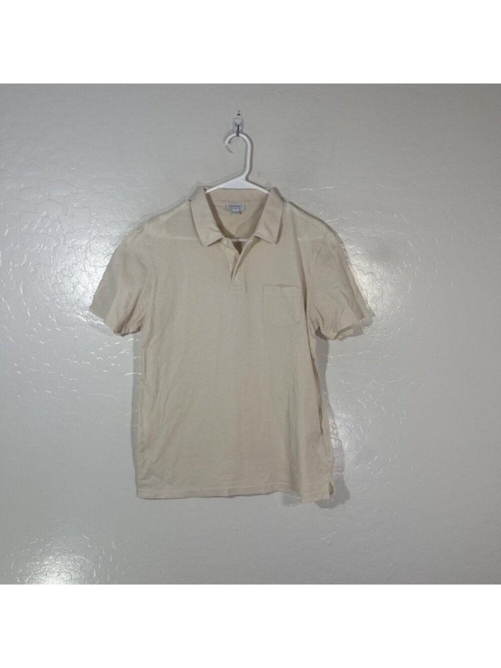 Sunspel Polo Shirt Mens Large Beige Solid Cotton Knit Short Sleeve Casual Top